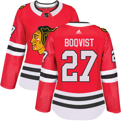 Adidas Blackhawks #27 Adam Boqvist Red Home Authentic Women's Stitched NHL Jersey